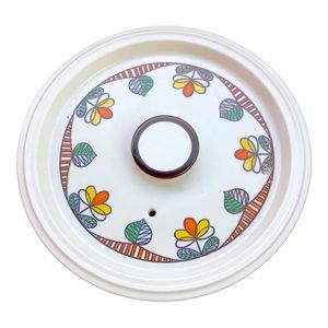 FLAME CHEF Vintage MCM Floral Stoneware Pot Lid/Trivet